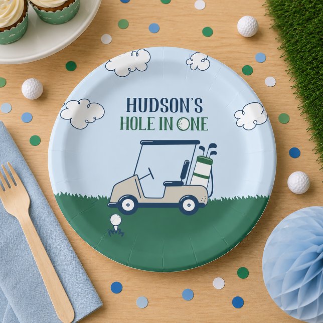Hole in One Golf Pattern Paper Plates (Golf Birthday Paper Plates Custom)