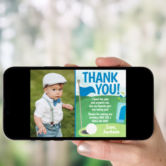 Hole in One Golf Thank You Card First Birthday (Front Digital)