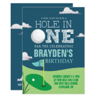 Hole in One Golf Theme Boys First Birthday Invitation
