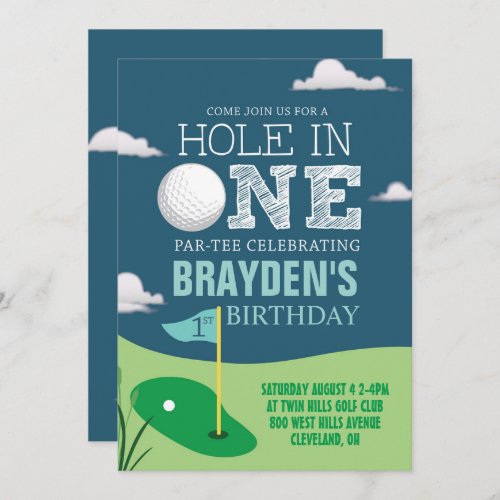 Hole in One Golf Theme Boys First Birthday Invitation