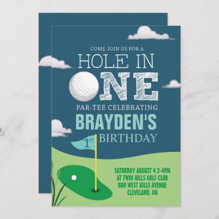 Hole In One Golf Theme Boys First Birthday Invitation