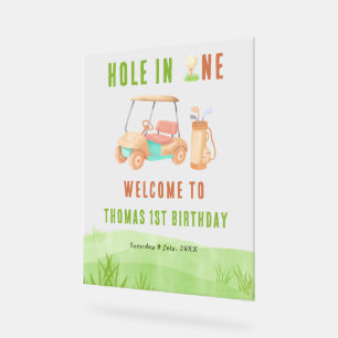 Hole In One Golf Welcome Birthday Party Acrylic Sign