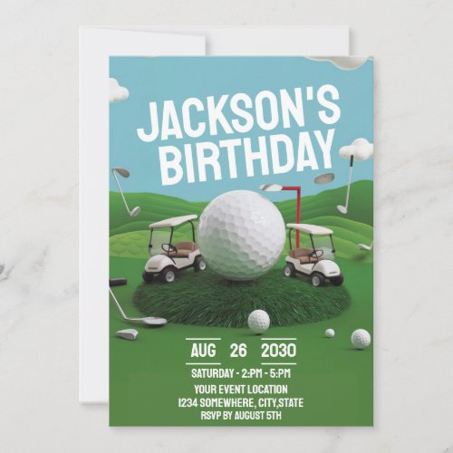 Hole in One mini Golf boy first birthday party Invitation