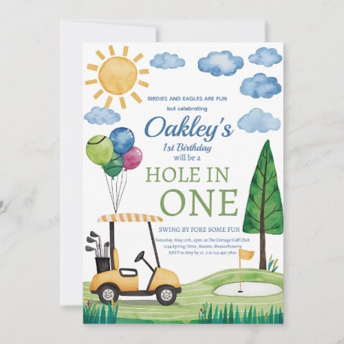 Hole in One mini Golf boy first birthday party Invitation