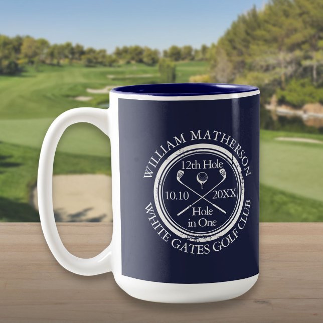 Hole in One Navy Blue Personalized Golf  Two-Tone Coffee Mug (Hole in One Navy Blue Personalized Golf Two-Tone Coffee Mug)