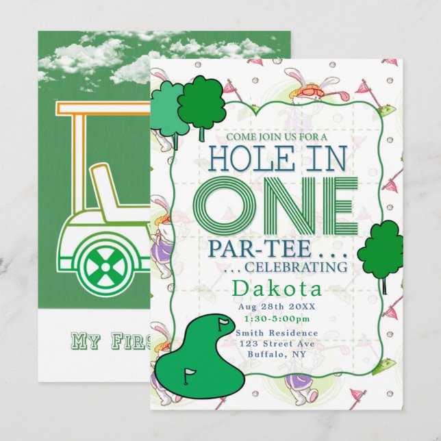 Hole In One Par-Tee Birthday Celebration 5 Invitation (Front/Back)