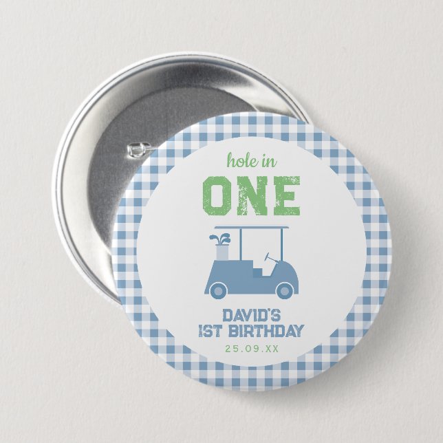 Hole in One Par Tee Boy 1st Birthday Button (Front & Back)