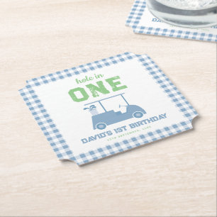 Hole in One Par Tee Boy 1st Birthday Paper Coaster