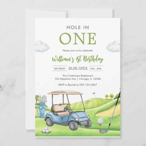 Hole In One Par-tee Golf Boy 1st Birthday Invitati