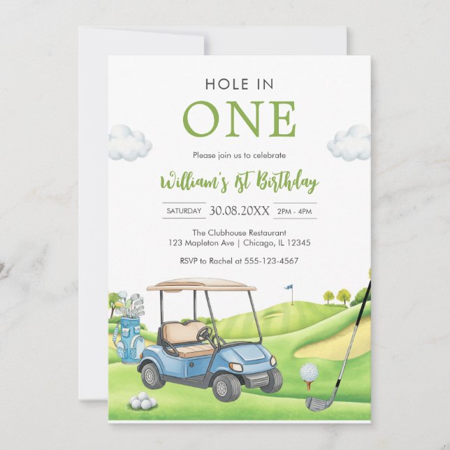 Hole In One Par-tee Golf Boy 1st Birthday Invitati Invitation (Front)