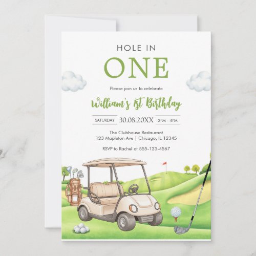 Hole In One Par-tee Golf Boy 1st Birthday Invitati