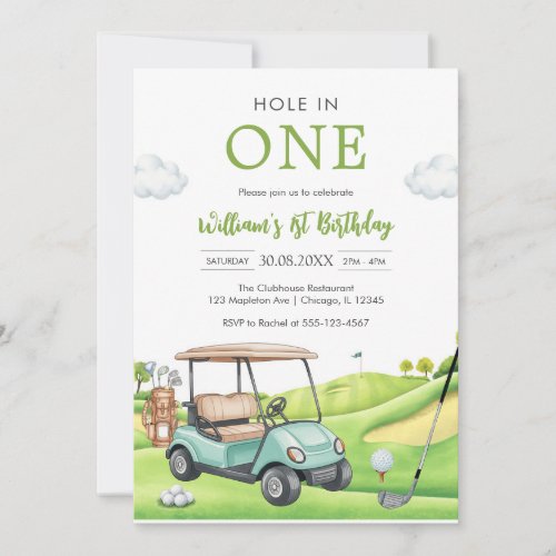 Hole In One Par-tee Golf Boy 1st Birthday Invitati