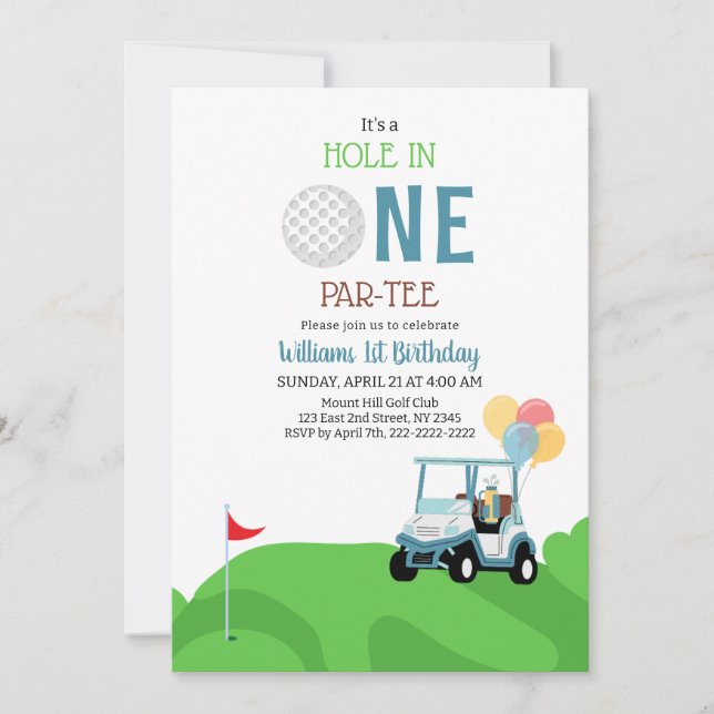 Hole In One Par Tee Golf First Birthday Invitation (Front)