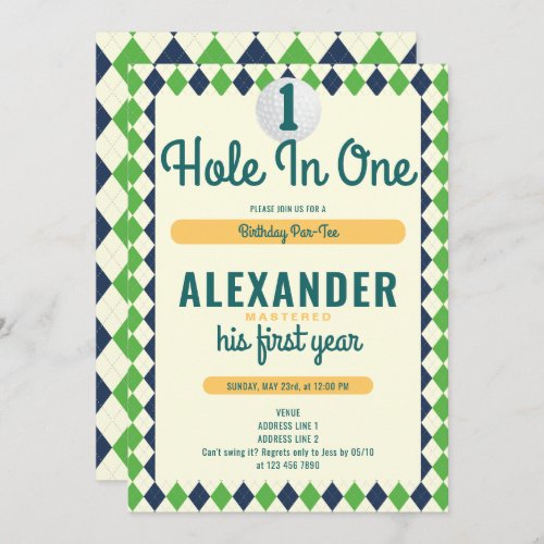 Hole in One Par_Tee Golf Mastered 1st Birthday Invitation