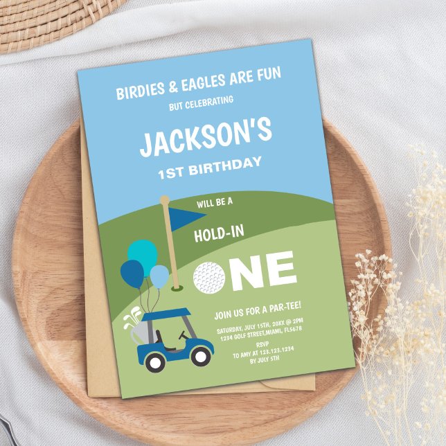 Hole in One Party Theme for Baby Boy Invitation (Golf 1st Birthday Invitations)