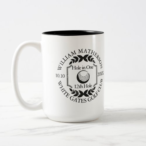 Hole in One Personalised Black and White Golf Two_Tone Coffee Mug