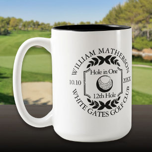 Hole in One Personalised Black and White Golf Two-Tone Coffee Mug