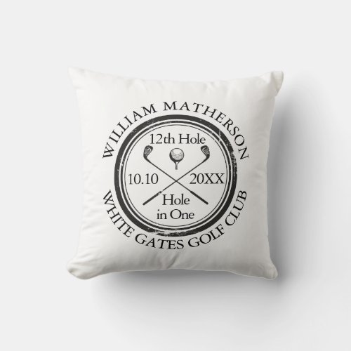 Hole in One Personalized Black And White Throw Pillow