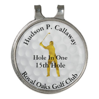 Hole In One Personalized Golf Gold and Black White Golf Hat Clip