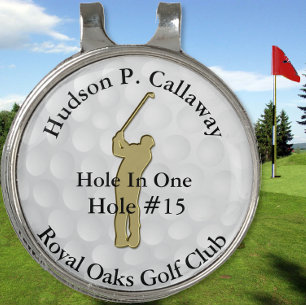 Hole In One Personalized Golf Gold and Black White Hat Clip