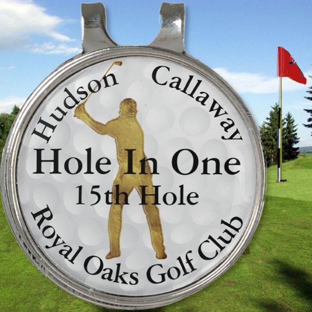 Hole In One Personalized Golf Gold and Black White Hat Clip (Creator Uploaded)