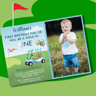 Hole In One Photo Boy Golf Par-tee 1st Birthday  Invitation