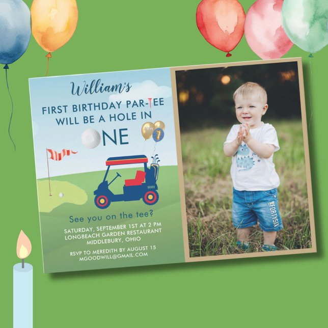 Hole In One Photo Boy Golf Par-tee 1st Birthday   Invitation (Creator Uploaded)