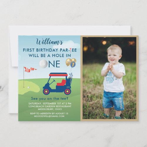 Hole In One Photo Boy Golf Par_tee 1st Birthday   Invitation