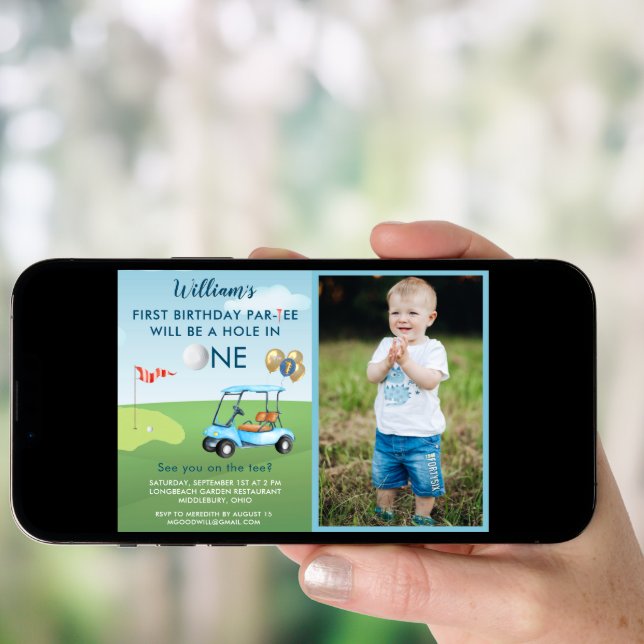 Hole In One Photo Boy Golf Par-tee 1st Birthday  Invitation (Front Digital)