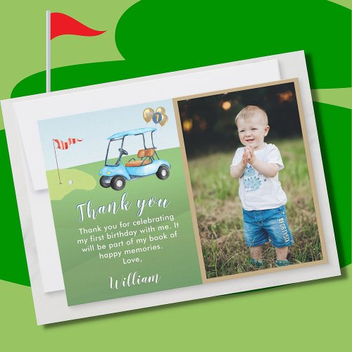 Hole In One Photo Boy Golf Par_tee 1st Birthday Thank You Card