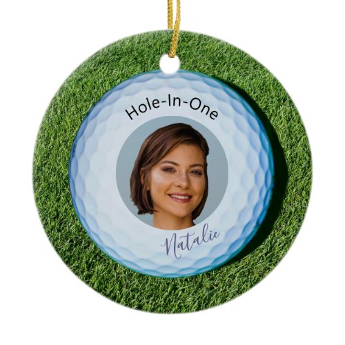 Hole-In-One Photo Signed Golf Ball Ceramic Ornament