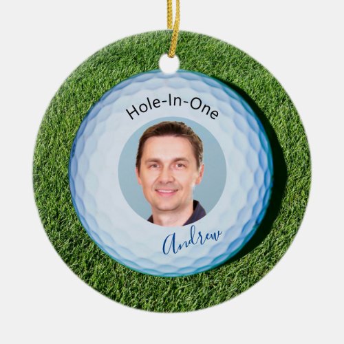 Hole In One Photo Signed Name Golf Ball Ceramic Ornament
