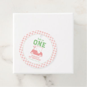 Hole in One Pink Check Girl First Birthday Favor Tags
