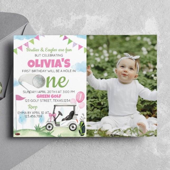 Hole In One Pink Girl 1st Birthday Invitation (Creator Uploaded)