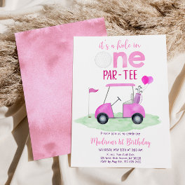 Hole In One Pink Girl Golf First Birthday Invitation