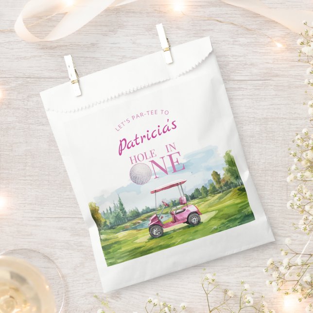 Hole In One Pink Golf 1st Birthday  Favor Bag (Clipped)