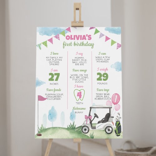 Hole In One Pink Golf 1st Birthday Milestone Sign