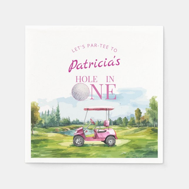 Hole In One Pink Golf 1st Birthday  Napkins (Front)