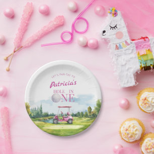 Hole In One Pink Golf 1st Birthday  Paper Plates