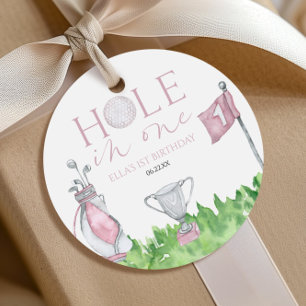 Hole In One Pink Golf 1st Birthday Party Favor Tags