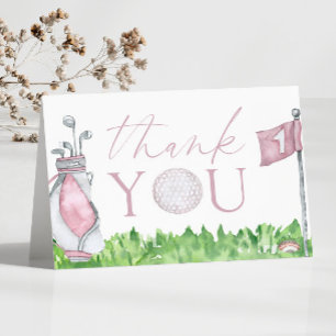 Hole In One Pink Golf 1st Birthday Party Letterpress Thank You Card