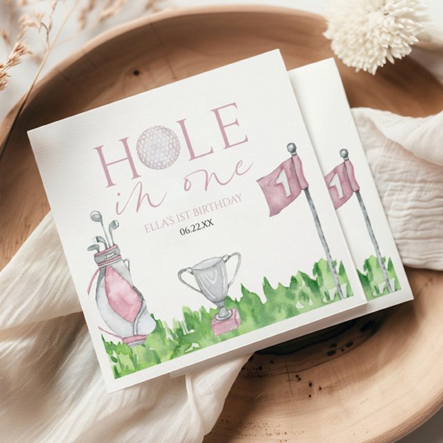 Hole In One Pink Golf 1st Birthday Party Napkins (Creator Uploaded)