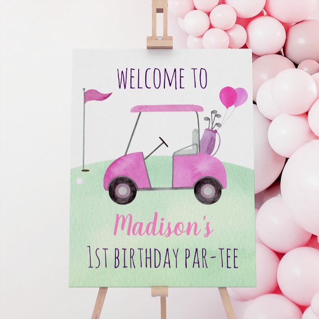 Hole In One Pink Golf Birthday Par-tee Welcome Foam Board (Creator Uploaded)