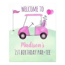 Hole In One Pink Golf Birthday Par-tee Welcome Poster