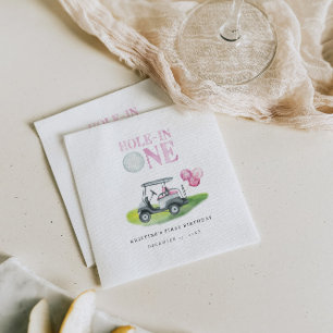 Hole-In-One Pink Golf Cart Party Napkins