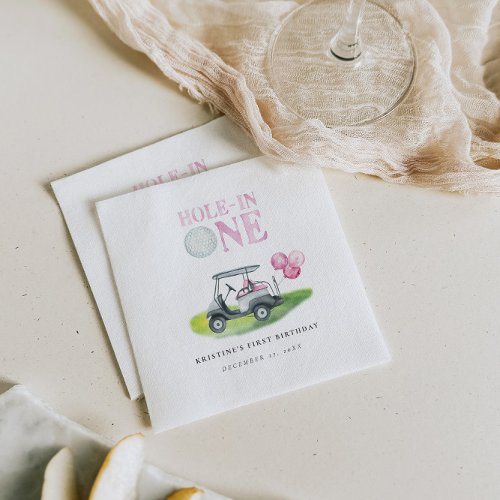 Hole_In_One Pink Golf Cart Party Napkins