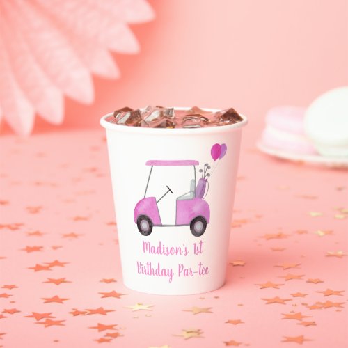 Hole In One Pink Golf First Birthday Par_tee Paper Cups