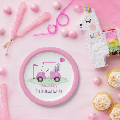 Hole In One Pink Golf First Birthday Par_tee Paper Plates
