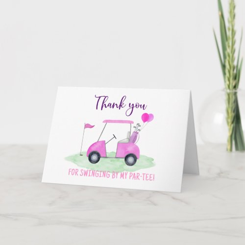 Hole In One Pink Golf First Birthday Thank You Card