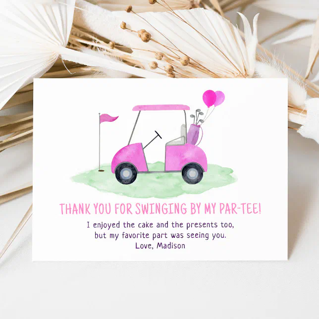 Hole In One Pink Golf First Birthday Thank You Card
